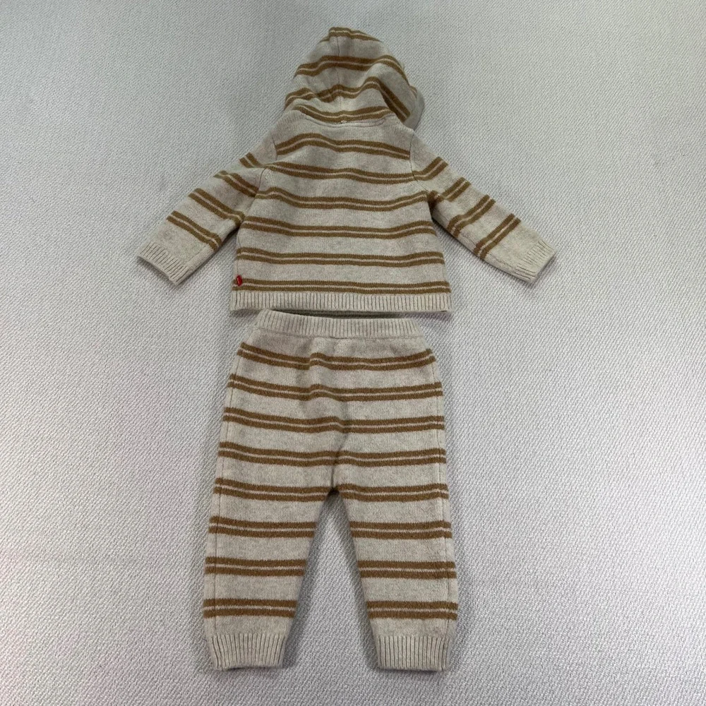OshKosh Baby B'gosh Striped Knit‎ Hoodie and Pants Set Kids 12M Teddy Ears Soft
